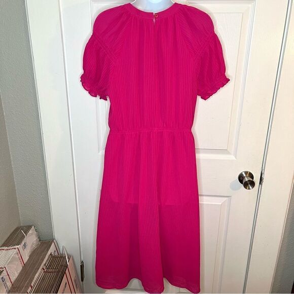 Skies Are Blue Casual Short Sleeve Smocked Sleeve Midi Dress Hot Pink M - Picture 7 of 10